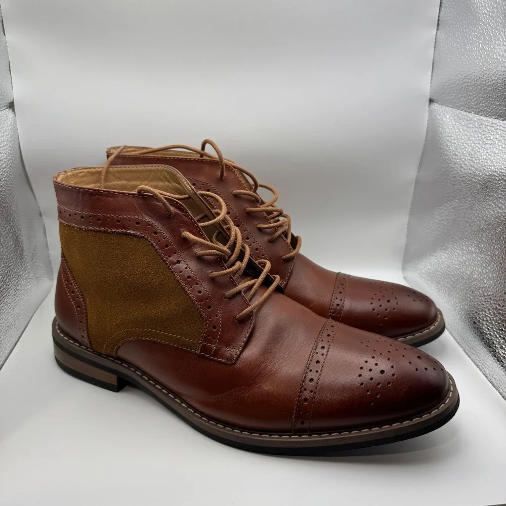 La Milano Roy B1302K Mens Dark Brown Leather Suede Cap Toe Brogue Boots Size 12